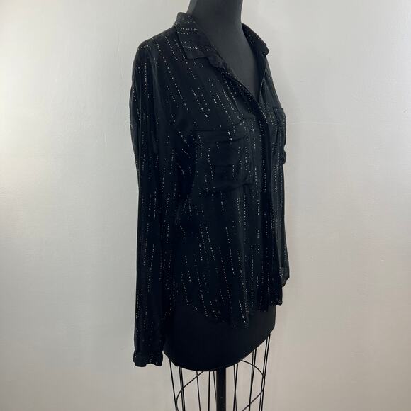 BELLA DAHL Black/White Top Polka Dot Button-Up Collar Front Pocket Long Sleeve M - Picture 3 of 8